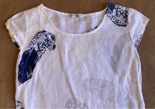 Vestido Lino Italia Estampado Plumas Talla XS