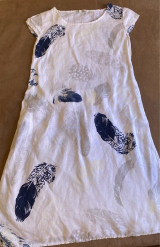 Vestido Lino Italia Estampado Plumas Talla XS