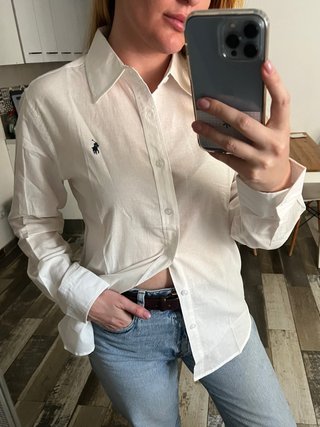 Camisa Polo Ralph Lauren Lino Algodón Blanca