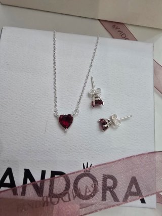 Conjunto Pandora Corazón Rojo Plata