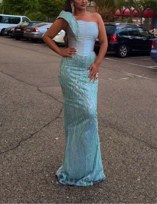 Vestido gitano azul y verde azulado
