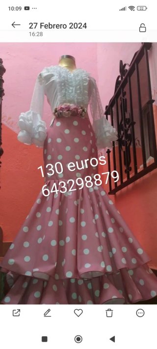 Traje de flamenca rosa y blanco