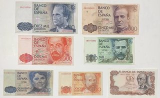 Lote 7 billetes de pesetas de la Democracia.