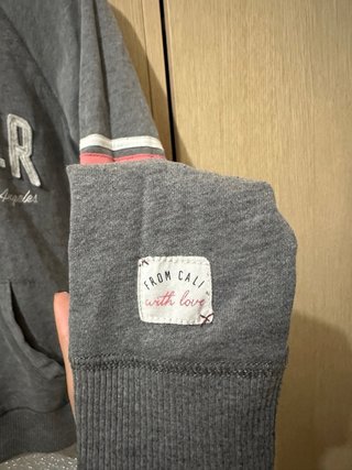 Sudadera Hollister Gris con Rayas Rosas