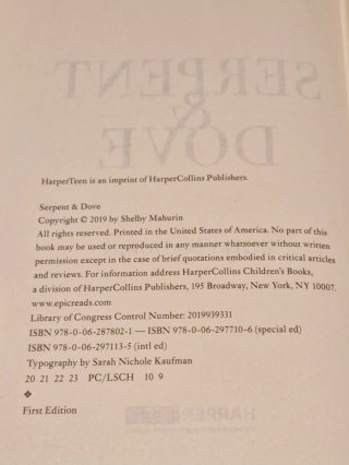 Serpent & Dove Hardback 1st Edition