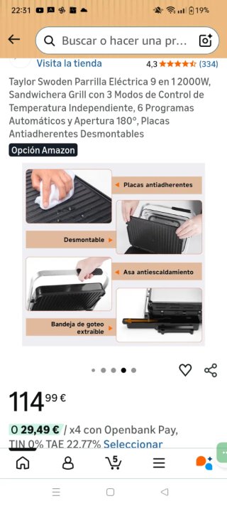 Plancha Taylor Swoden Grill/Lisa Desmontable