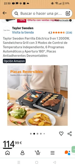 Plancha Taylor Swoden Grill/Lisa Desmontable
