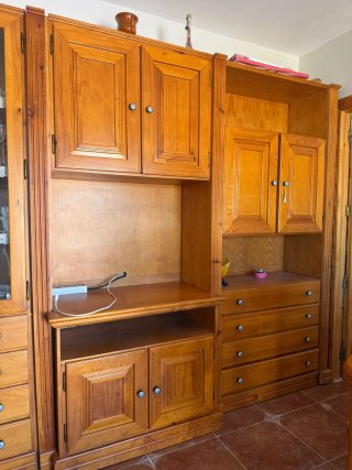 Mueble modular 3 módulos madera y cristal
