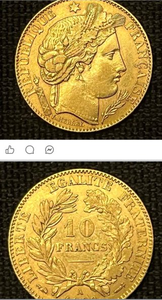 Moneda Oro 10 FF Liberté, Égalité, Fraternité