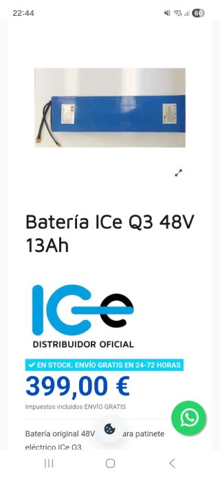 Batería ICE Q3 48V 13Ah Original