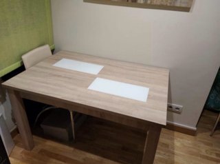Mesa comedor madera y cristal