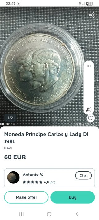 Moneda Príncipe Carlos y Lady Di 1981
