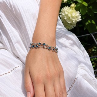 Pulsera Doble Cristal Azul Plata