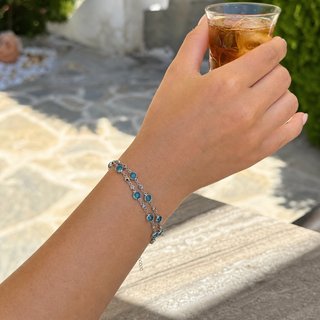 Pulsera Doble Cristal Azul Plata