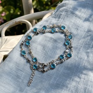 Pulsera Doble Cristal Azul Plata