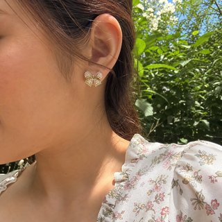 Pendientes Lazo Dorado Perlas y Brillantes