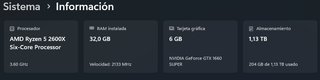 PC Gaming Ryzen 5 2600X 32GB RAM GTX 1660 Super
