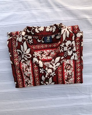 Camisa Hawaiana Roja Floral Algodón XL