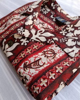Camisa Hawaiana Roja Floral Algodón XL