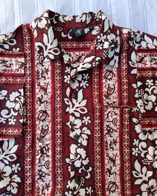 Camisa Hawaiana Roja Floral Algodón XL