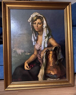 Cuadro antiguo clásico mujer con jarra