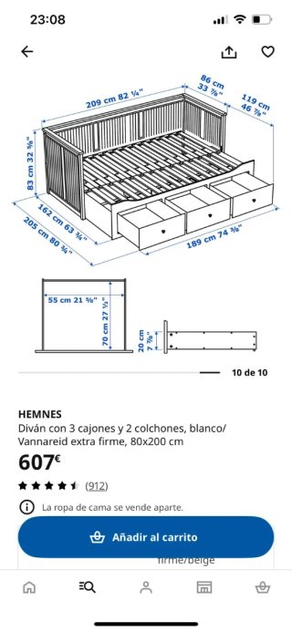 Cama nido con colchones blanca Ikea Hemnes