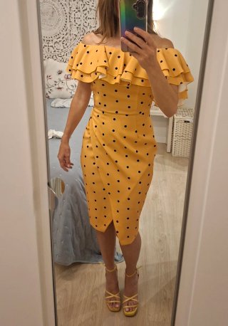 Vestido amarillo mostaza lunares fiesta