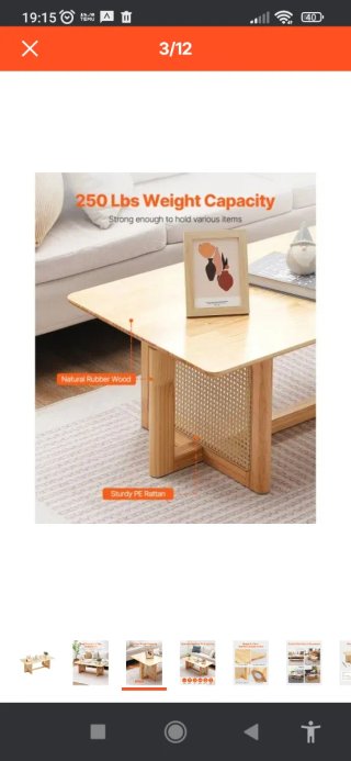 Mesa Centro Ratán y Madera VEVOR 120cm