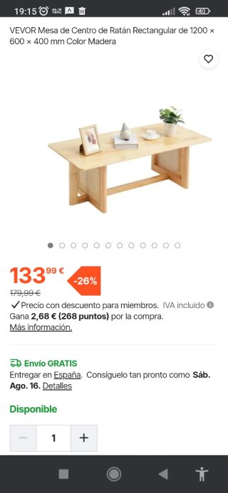 Mesa Centro Ratán y Madera VEVOR 120cm