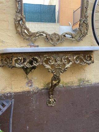 Consola Rococó con Espejo y Mármol