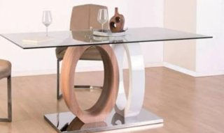 Tavolo da pranzo in vetro e legno