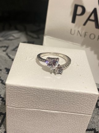 Anillo Pandora Doble Corazón Plateado