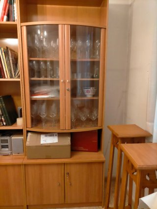 Mueble modular salón madera y cristal