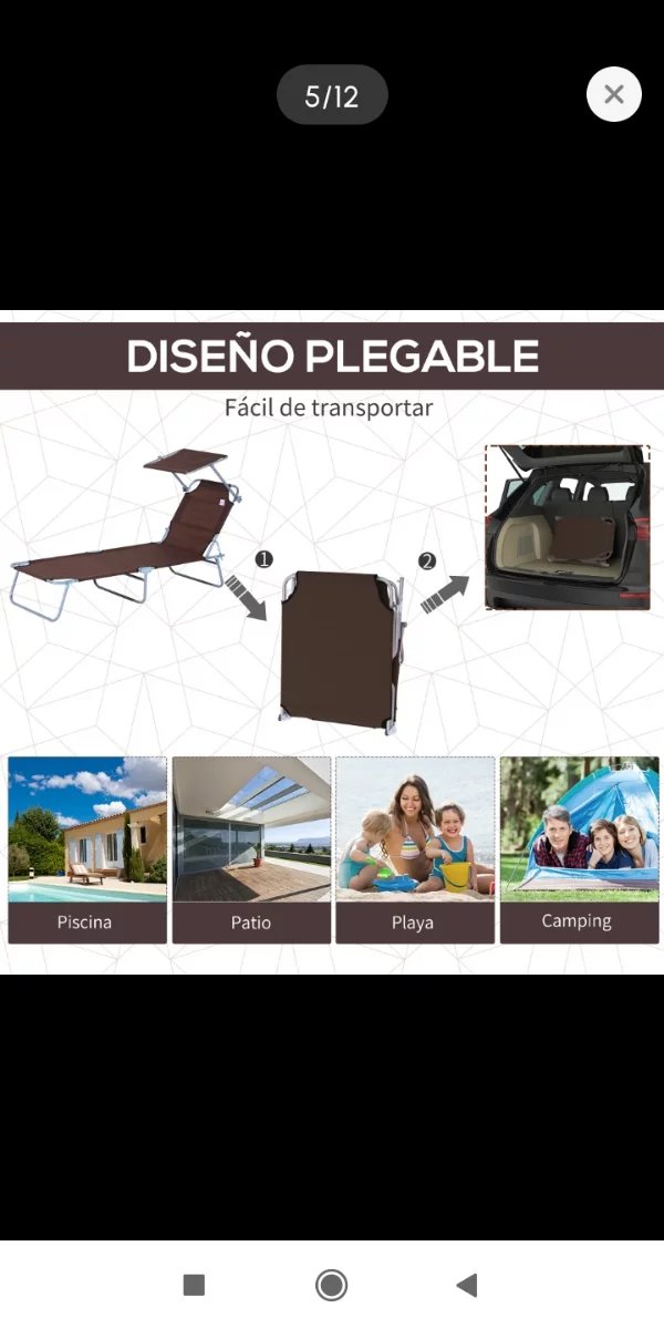 Tumbona plegable exterior con toldo
