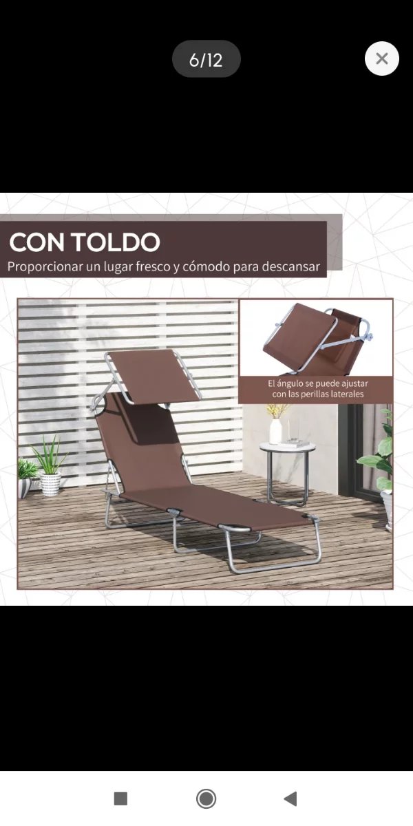 Tumbona plegable exterior con toldo
