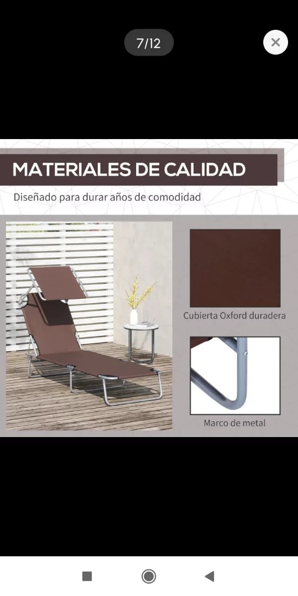 Tumbona plegable exterior con toldo