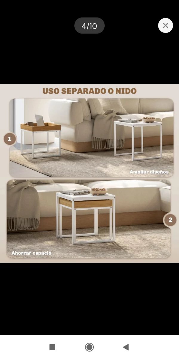 2 Mesas Nido Salón Madera y Metal