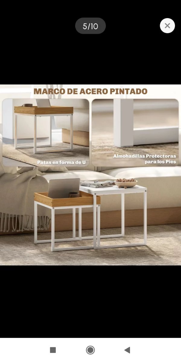 2 Mesas Nido Salón Madera y Metal