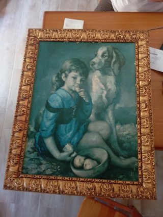 Cuadro antiguo niño y perro