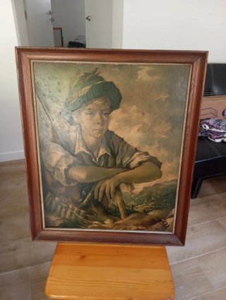 Cuadro antiguo niño con sombrero