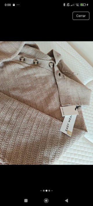 Jersey cuello alto botones beige Talla S