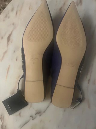 Zapatos Zara Talla 38 Azul/Plata Pedrería