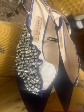 Zapatos Zara Talla 38 Azul/Plata Pedrería