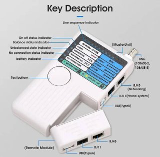 Testador de Cabo Rede RJ45/RJ11/USB/BNC