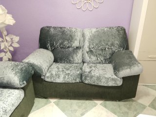 Sofá 2+3 plazas tela y terciopelo