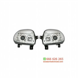 FAROS LED LUZ DIURNA RENAULT CLIO 2. FONDO CROMO.