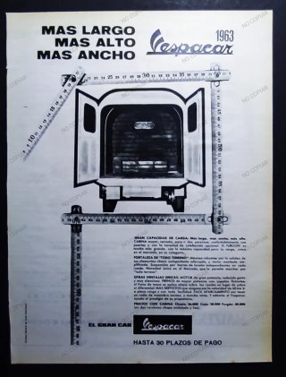 ANNUNCIO ORIGINAL MOTO VESPA VESPACAR ANNO 1963
