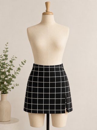 Falda corta cuadros blanco y negro