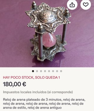 Reloj de Arena Antiguo Metal Cristal Fragonard