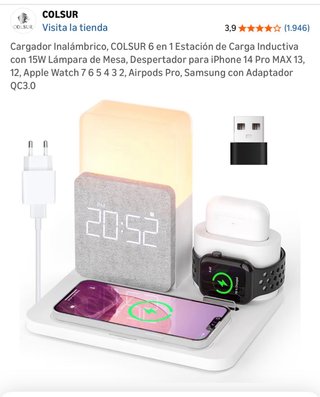 Cargador Inalámbrico 6 en 1 con Luz y Reloj